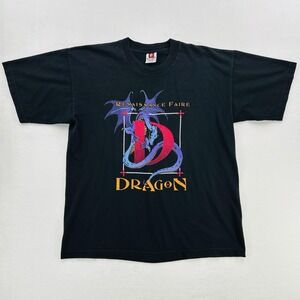 Renaissance Faire Dragon Shirt Mens XL Black Graphic Tee Made in USA Bayside